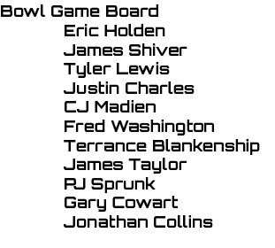 Bowl Game Board Eric Holden James Shiver Tyler Lewis Justin Charles CJ Madien Fred Washington Terrance Blankenship Ja...