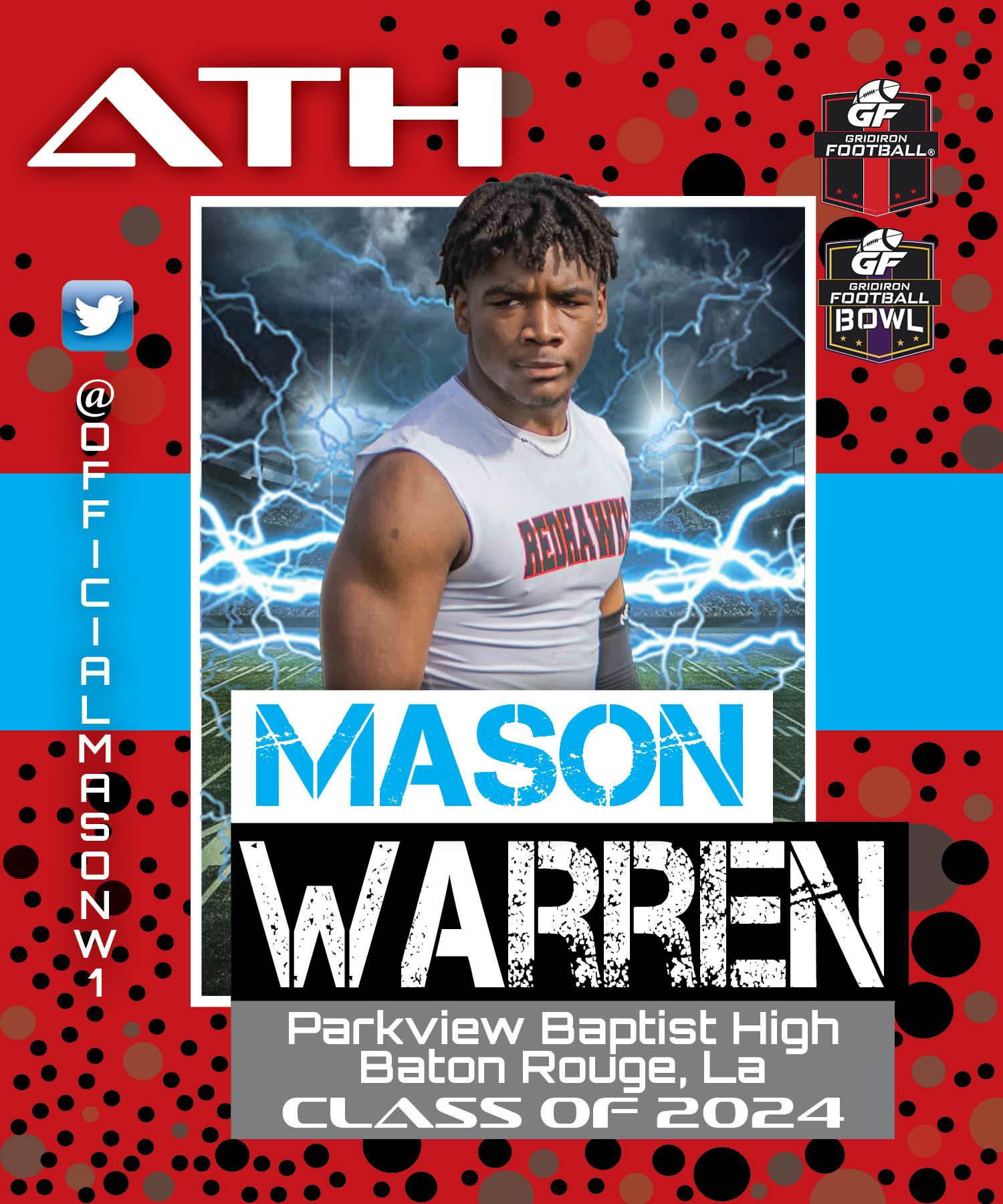 BREAKING NEWS: Parkview Baptist High School (Baton Rouge, LA) DB Mason Warren Commits To The Gridiron Football All-American Bowl Game