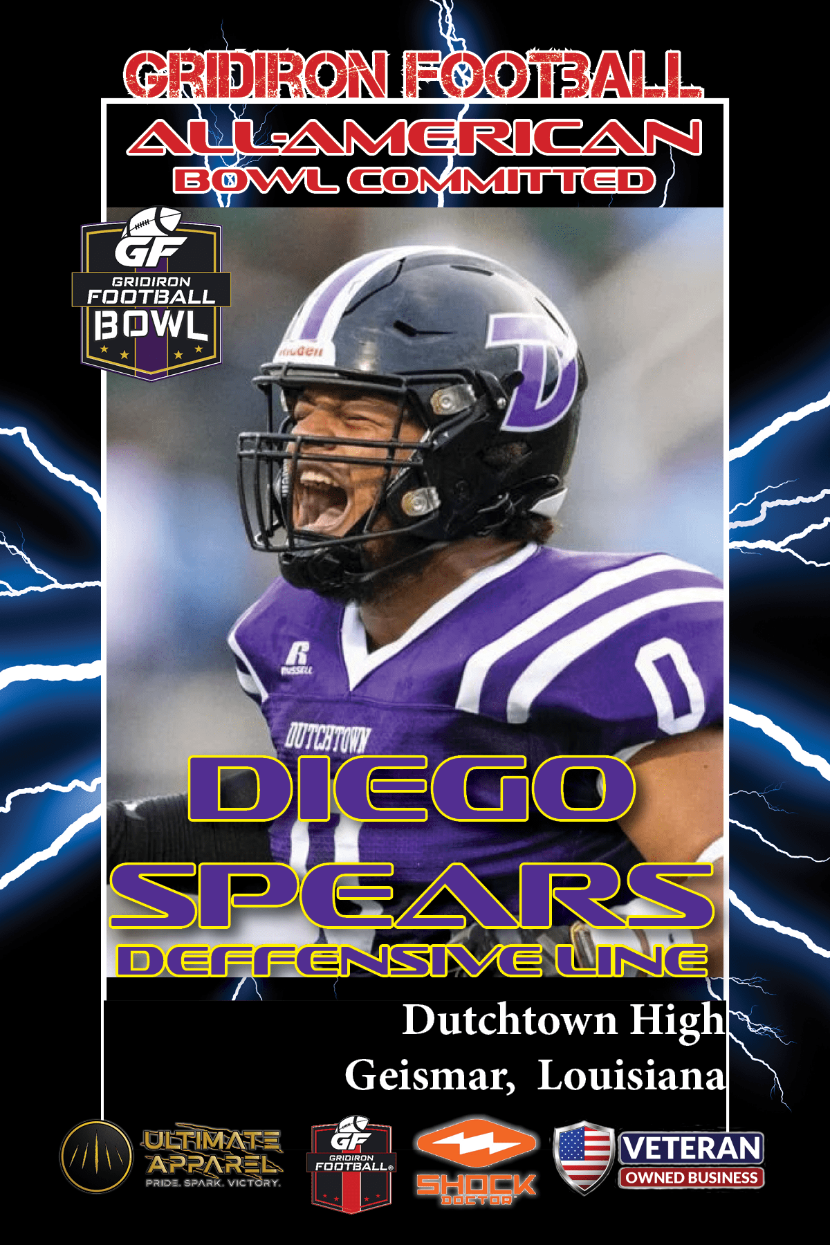 BREAKING NEWS: Dutchtown High School (Geismar, LA) DT Diego Spears Commits To The Gridiron Football All-American Bowl Game