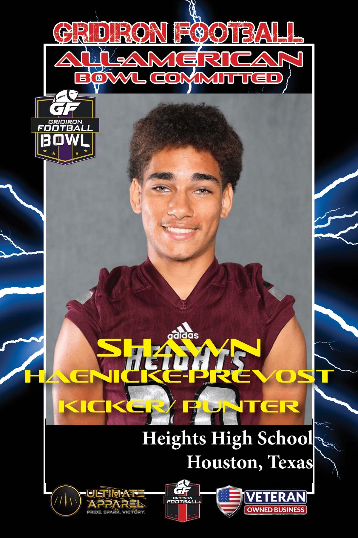 BREAKING NEWS: Heights High School (Houston, TX) K/P Shawn Haenicke-Prevost Commits To The Gridiron Football All-American Bowl Game