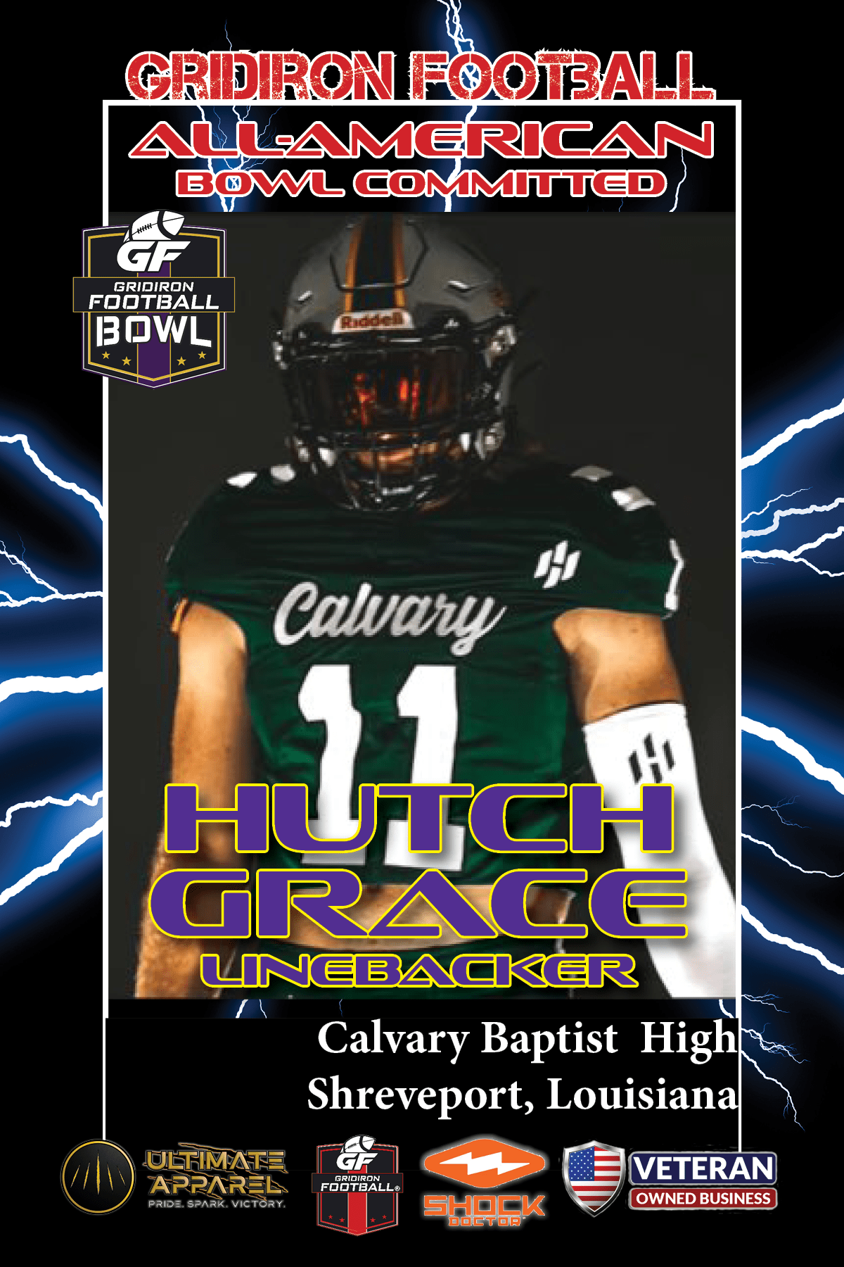 BREAKING NEWS: Calvary Baptist Academy (Shreveport, La.) LB Hutch Grace has committed to the 2023 Gridiron Football All-American Bowl