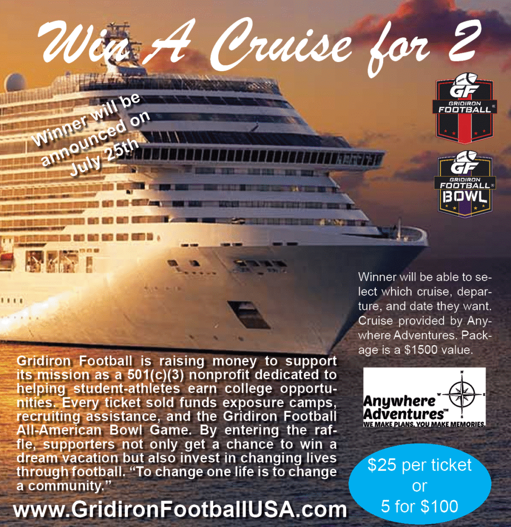 Gridiron Football Launches Cruise Raffle Fundraiser to Support Student-Athletes
